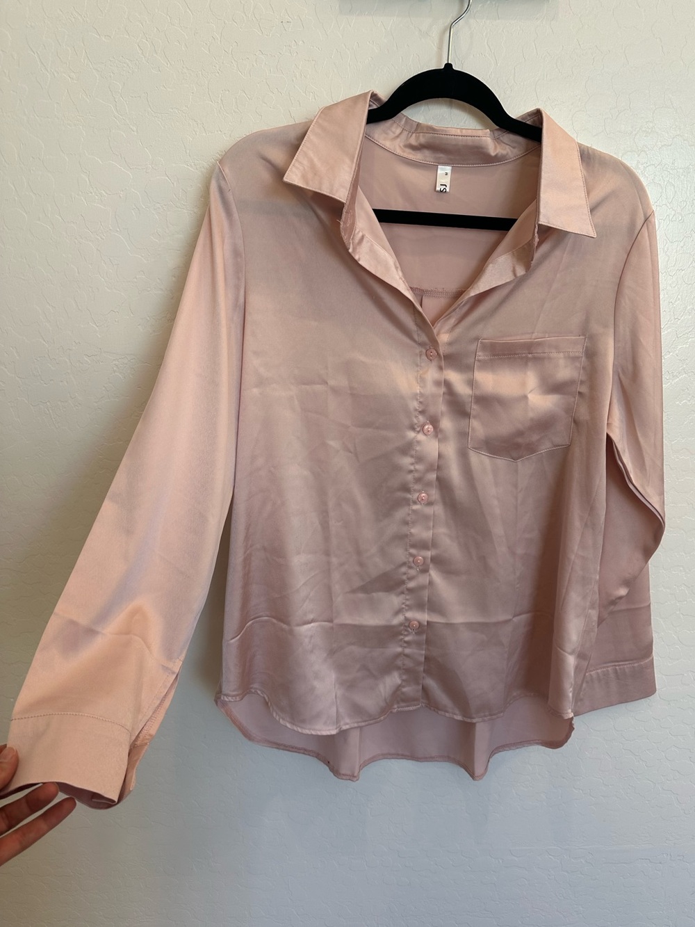 Women's Light Pink Satin Button-Up Blouse
